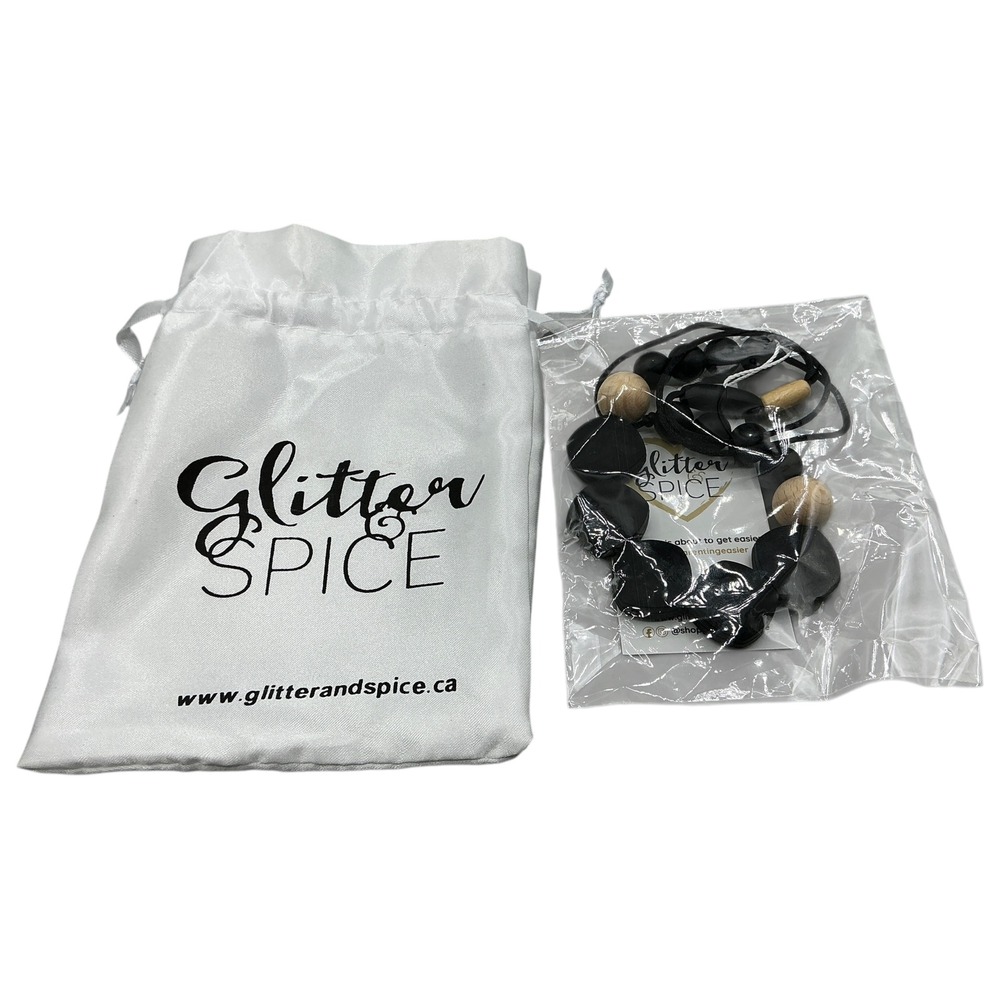 Glitter Spice Teething Necklace Black Wood Beads BPA Free